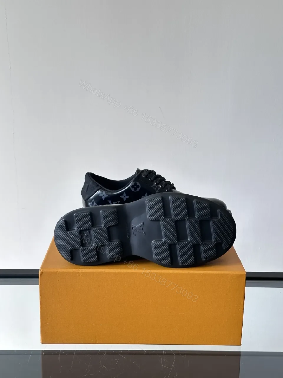 View 2 of Chic LV-Patterned Leather Derby Sneakers: All-Day Comfort