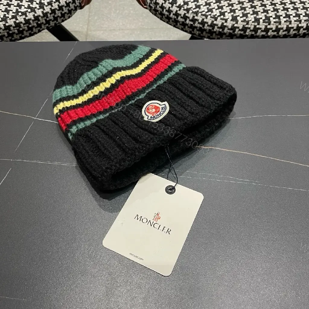 View 5 of Color-block Knit Beanie with Subtle Logo Cap