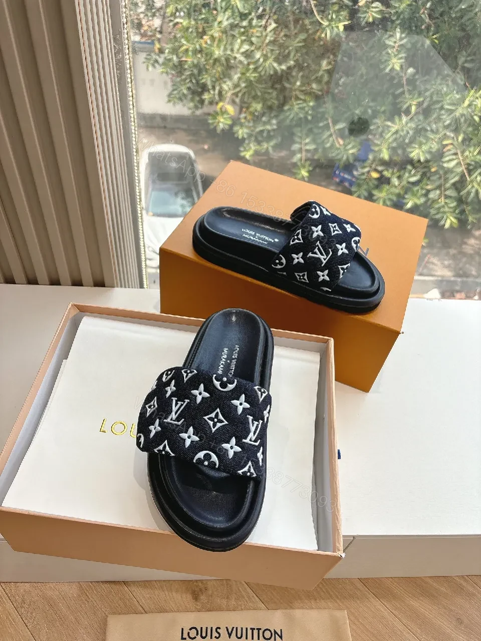 View 2 of Monogram Satin-Trim Slide: Luxe Casual Comfort Footwear