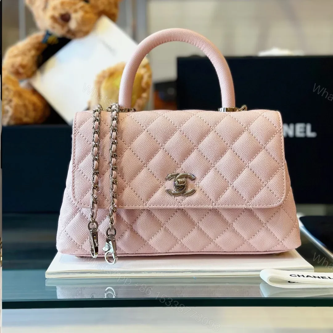 Chanel Coco Handbags Leather Pink With Silver Lock 23cm — view 1