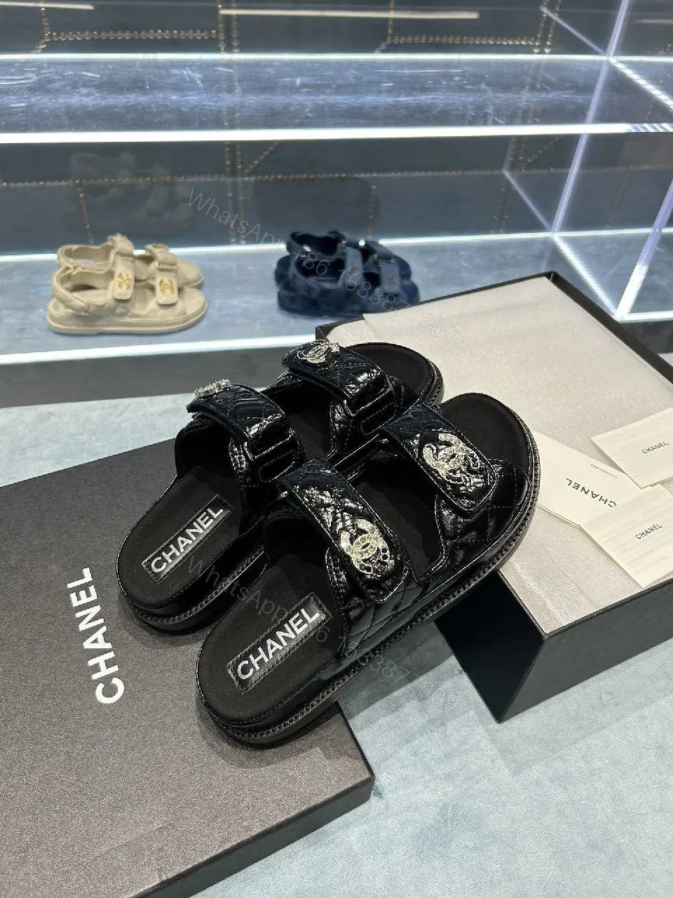 Black Satin Logo-Embossed Sandals | Luxe Everyday Comfort — view 1