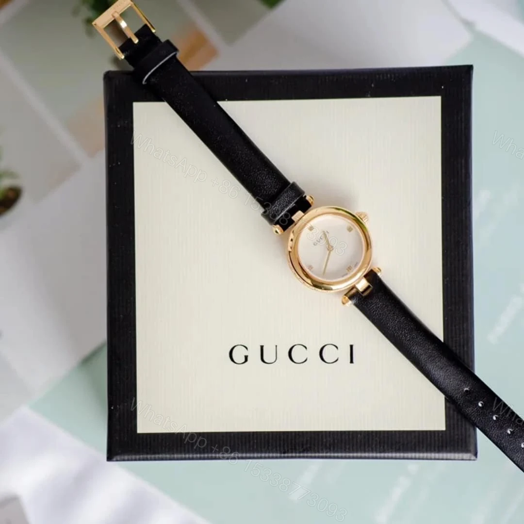 View 9 of Gucci Diamantissima Steel Watch With Black Leather Strap 27Mm Ya141505