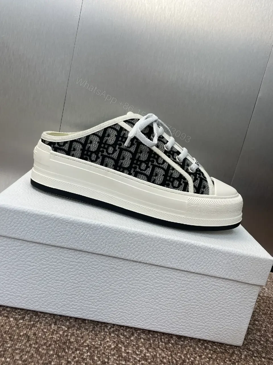View 10 of Black & White Canvas Low-Top Sneakers, Christian Dior Style, Classic Feature
