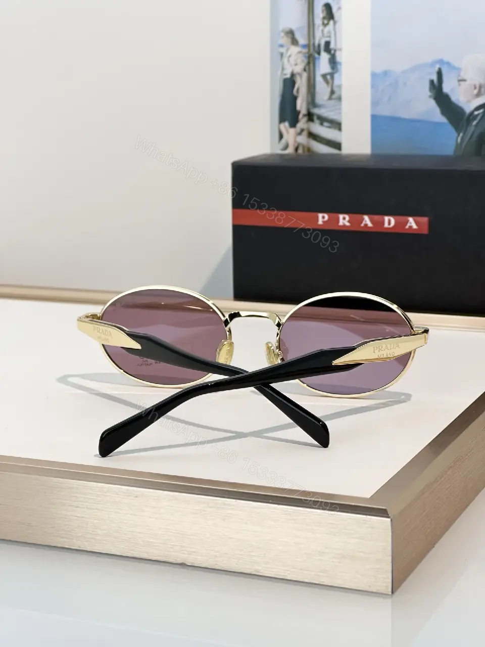 View 9 of Dark Green Lens Slim Rim Sunglasses with Gold Metal Frame