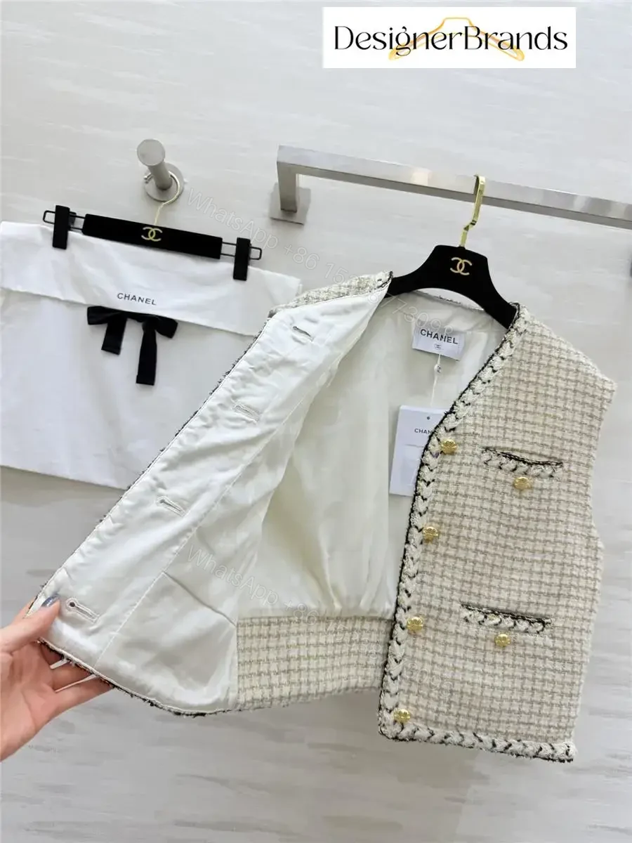 View 7 of Textured Tweed Vest with Gold Button Detailing—Chic Layering Piece