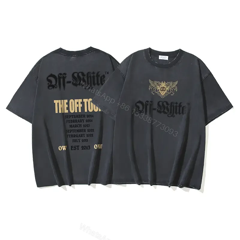View 4 of Black Distressed Cotton Tee Off-White Crest Graphic T-Shirt