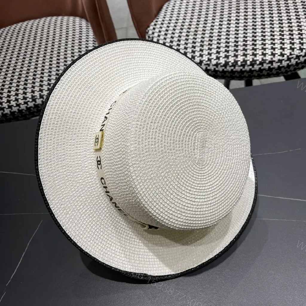 View 5 of Straw Boater Hat + Braided Straw + Chanel-Style + Gold Clip + Boater Hat