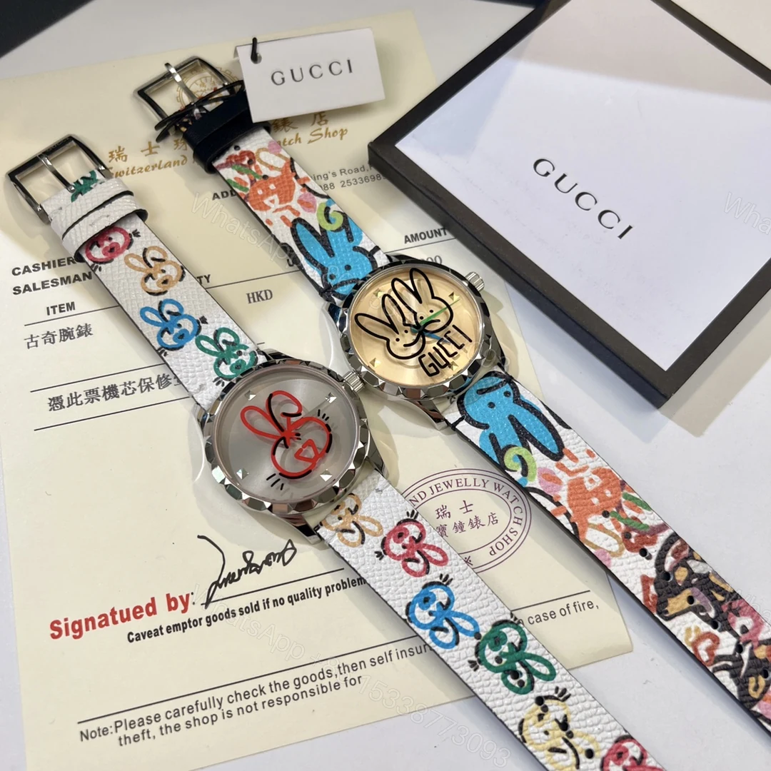 Gucci高仿男女通用卡通錶 兔耳圖案帆布設計街頭風造型 — view 1