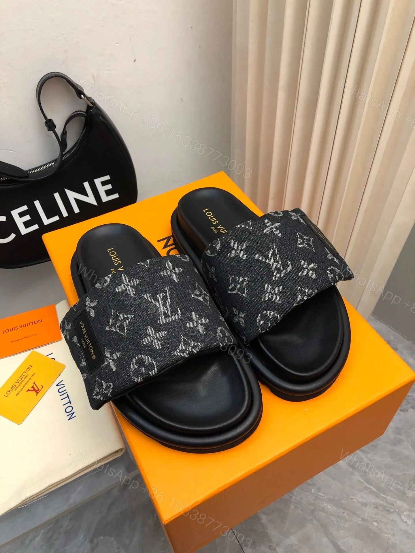 LV Women Black Canvas Monogram Slide Sandals — view 1