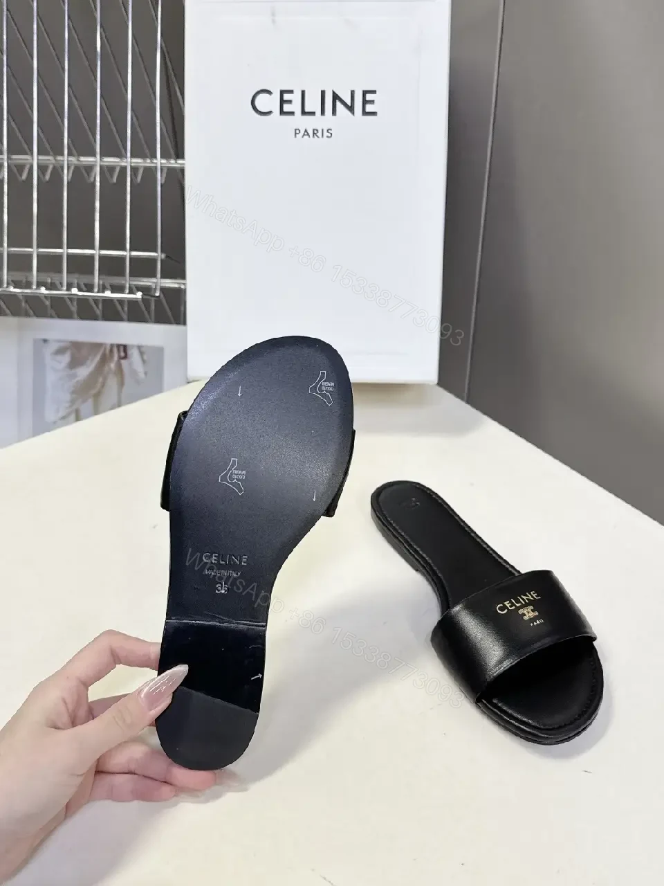 View 9 of Minimal Black Leather Slide – Luxury Minimalist Comfort