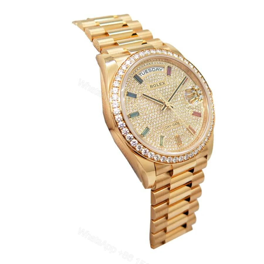 View 3 of Rolex Day-Date 36 128348RBR-0030 Super Clone : 36mm Yellow Gold Pave Diamond Dial