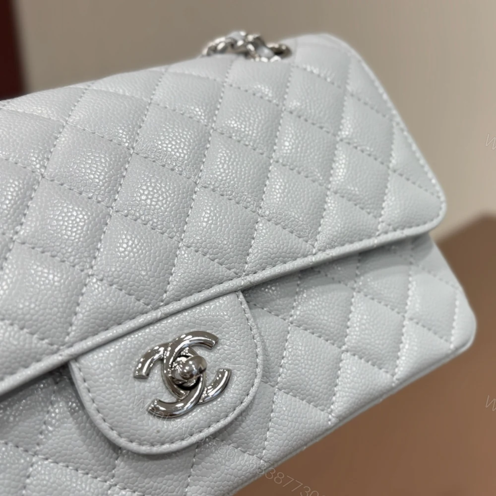 View 4 of Chanel Classic Double Flap Bag Silver Hardware Baby Blue 25cm