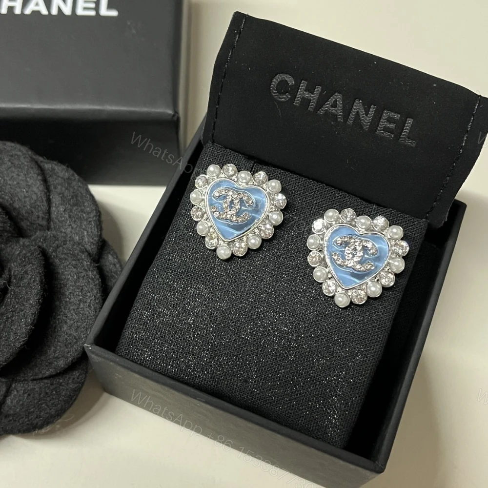 View 4 of CHANEL HEART MOTIF AND CRYSTAL EARRINGS IN BLUE
