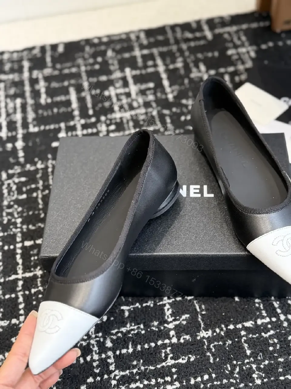 View 7 of Two-Tone Leather Ballet Flats with Logo Detail - Everyday Luxury