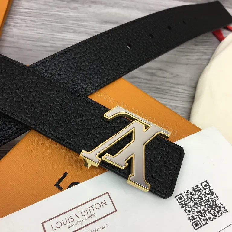 View 6 of Black Leather Belt with LV-Style Gold Buckle - Premium Everyday Accessory