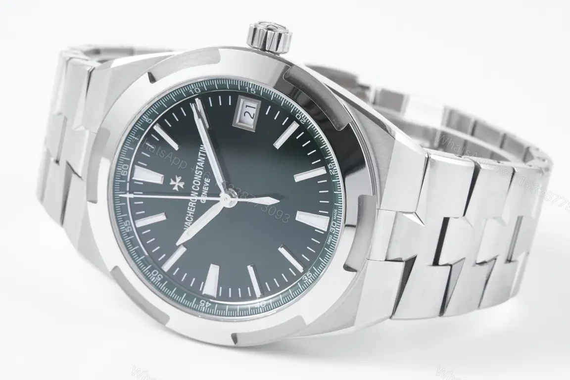 View 6 of JJ Factory Vacheron Constantin Overseas Ultra-Thin Stainless Steel Watch with Green Dial and Date Display