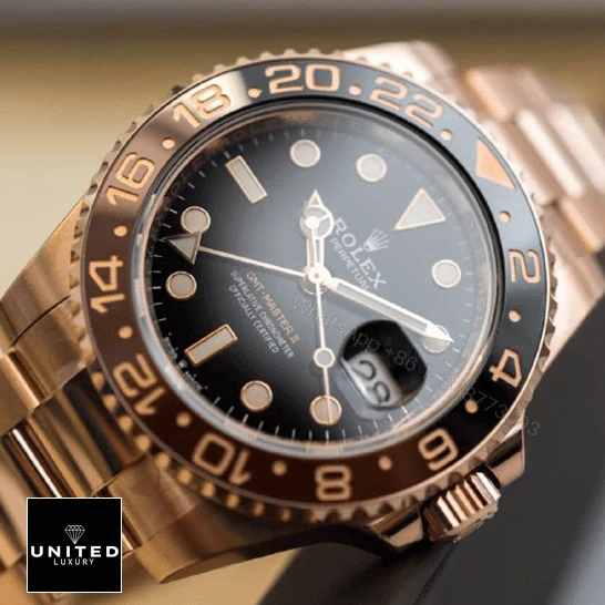 View 7 of Rolex GMT-Master II 126715CHNR-0001 Rose Gold Automatic Black Dial Oyster Replica