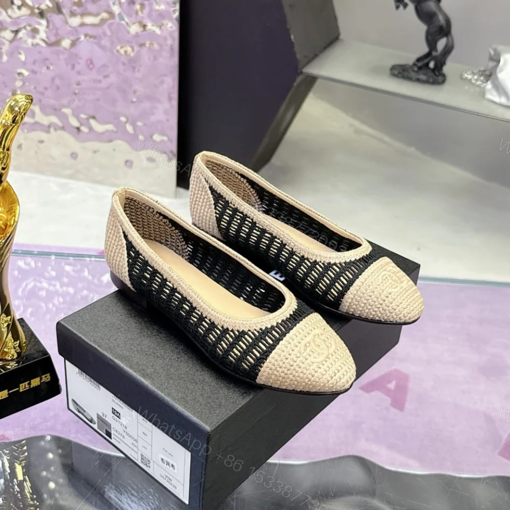 View 2 of Chanel Ballet Flats Raffia Black And Beige G46352 B19806 NAFBB