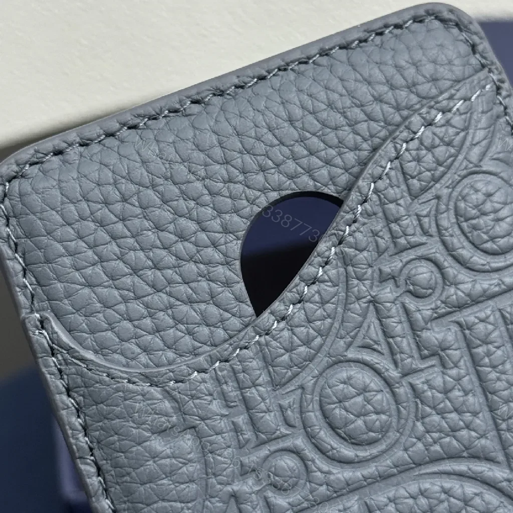 View 4 of Textured Monogram Card Case - Slim Luxury Leather Wallet