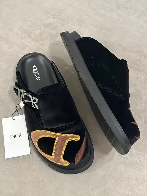 Black Velvet Suede Modern Iconic D Logo Sandals — view 1