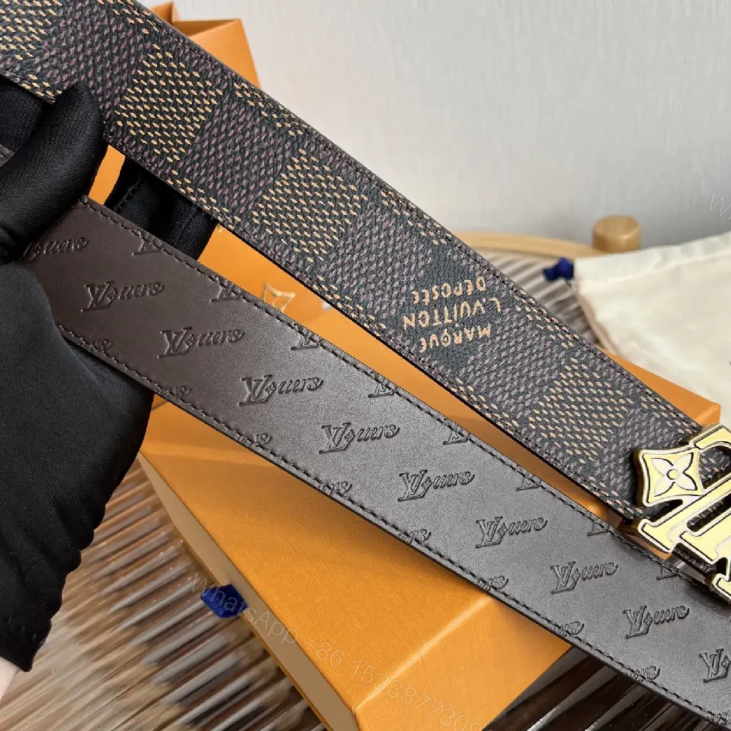View 6 of Brown Damier Canvas Belt with LV Buckle - Wide Strap