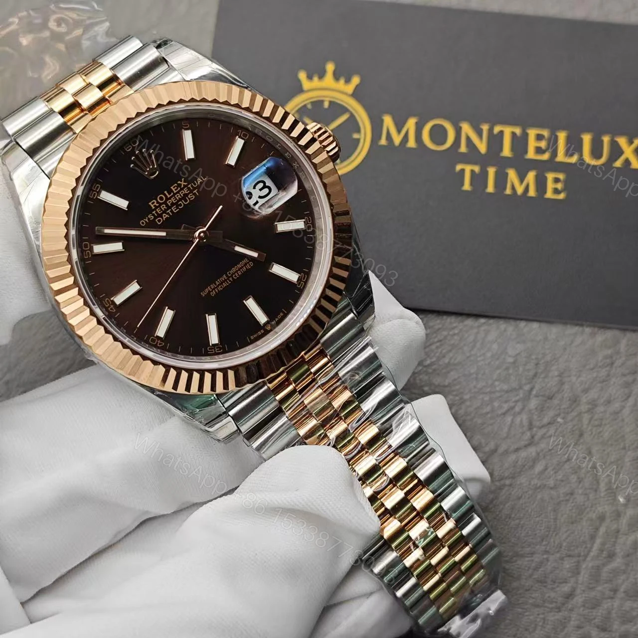 View 3 of Rolex Datejust 126331 Everose Gold Automatic Chocolate Dial Jubilee Replica