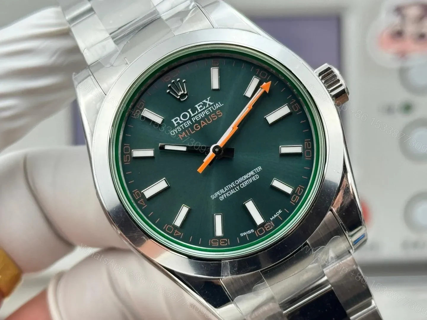 View 4 of Rolex Milgauss Green Sapphire Crystal Replica 40mm 116400GV