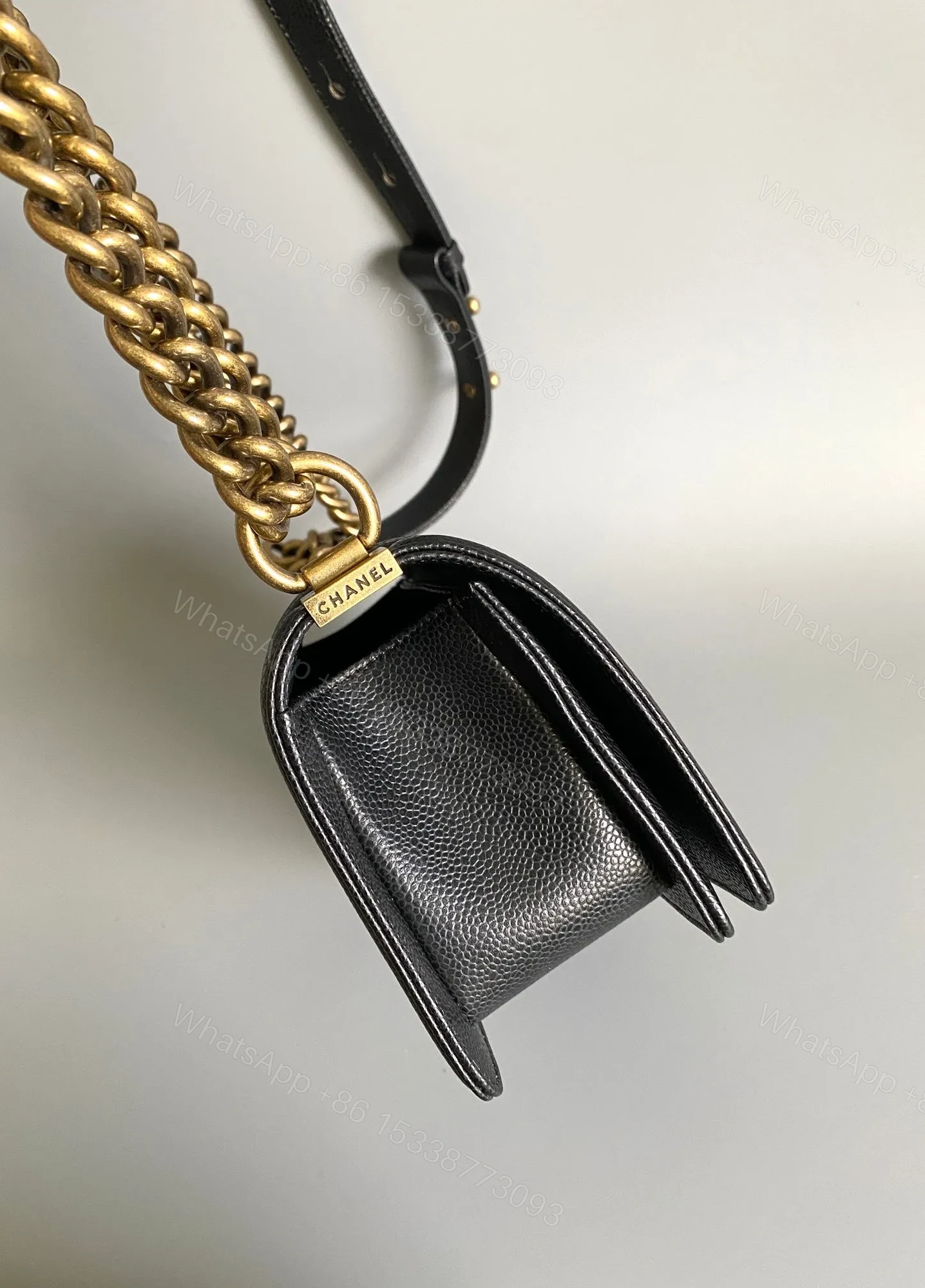 View 8 of CHANEL SMALL BOY BAG 20 IN BLACK LAMBSKIN GOLD HARDWARE