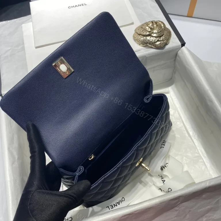 View 3 of Navy Quilted Bag with Gold Chain - Luxe Chanel-Inspired Tote
