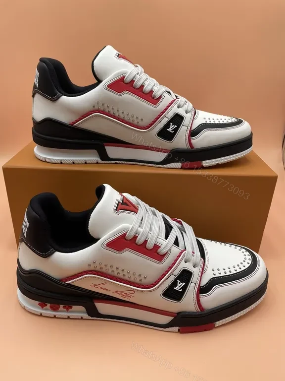 View 2 of White + Leather + Fashion Sneaker + LV Stripe Detail + Sneaker