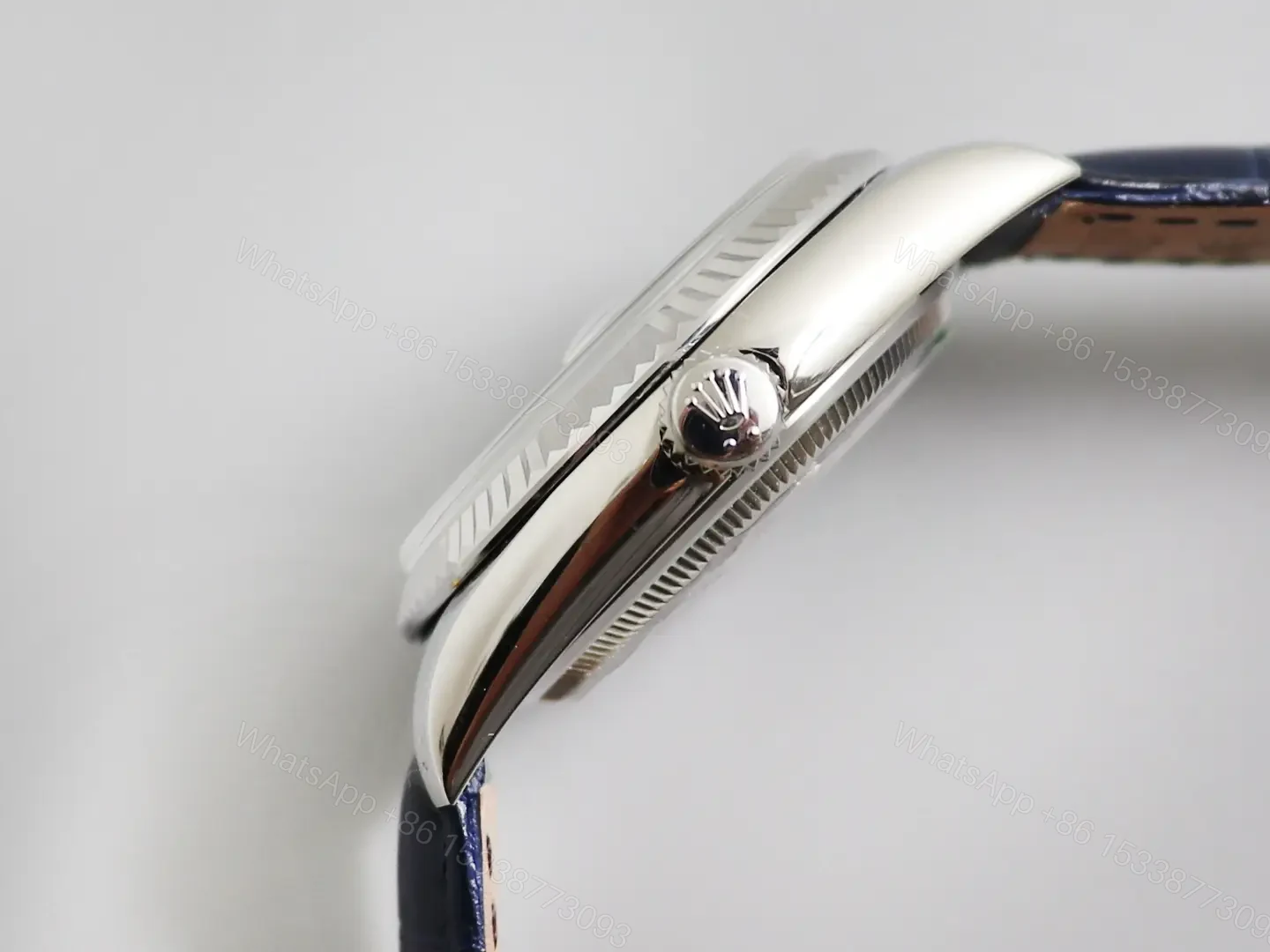 View 5 of Fake Rolex Day-Date Ice Blue Diamond Premium 128236-ROLEX-DD36-ICE-DIA ROLEX-DD36-ICE-DIA Leather Strap 36MM