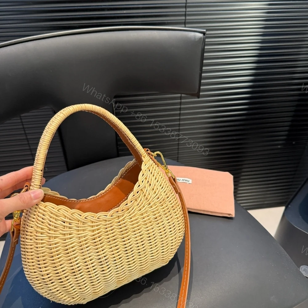 View 5 of MIUMIU WANDER WICKER HOBO BAG TAN AND CARAMEL 13CM 5BC125 2BVU F0KFZ V OOO