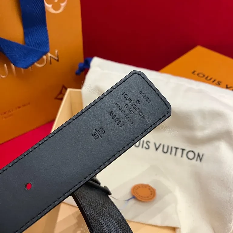 View 6 of Louis Vuitton Damier Belt: Matte Buckle, Full-Grain Backing, Navy/Graphite
