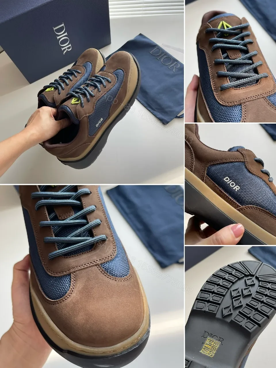 View 9 of Brown Suede & Navy Mesh High-Tops: Modern Contrast Sneakers