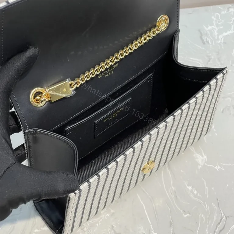 View 9 of White & Black Stripe Mini Crossbody â€” Luxe YSL-Inspired Crossbody Bag
