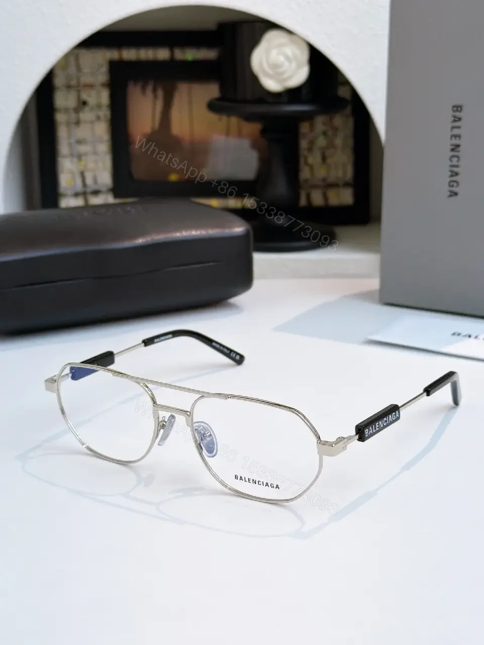 Silver Metal Aviator Sunglasses: Luxe Slim Frames with Logo Detailing — view 1