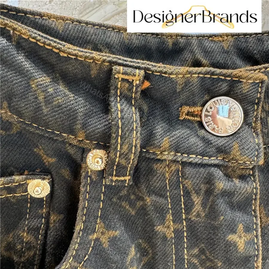 View 9 of Monogram-Denim A-Line Skirt with Visible Hardware