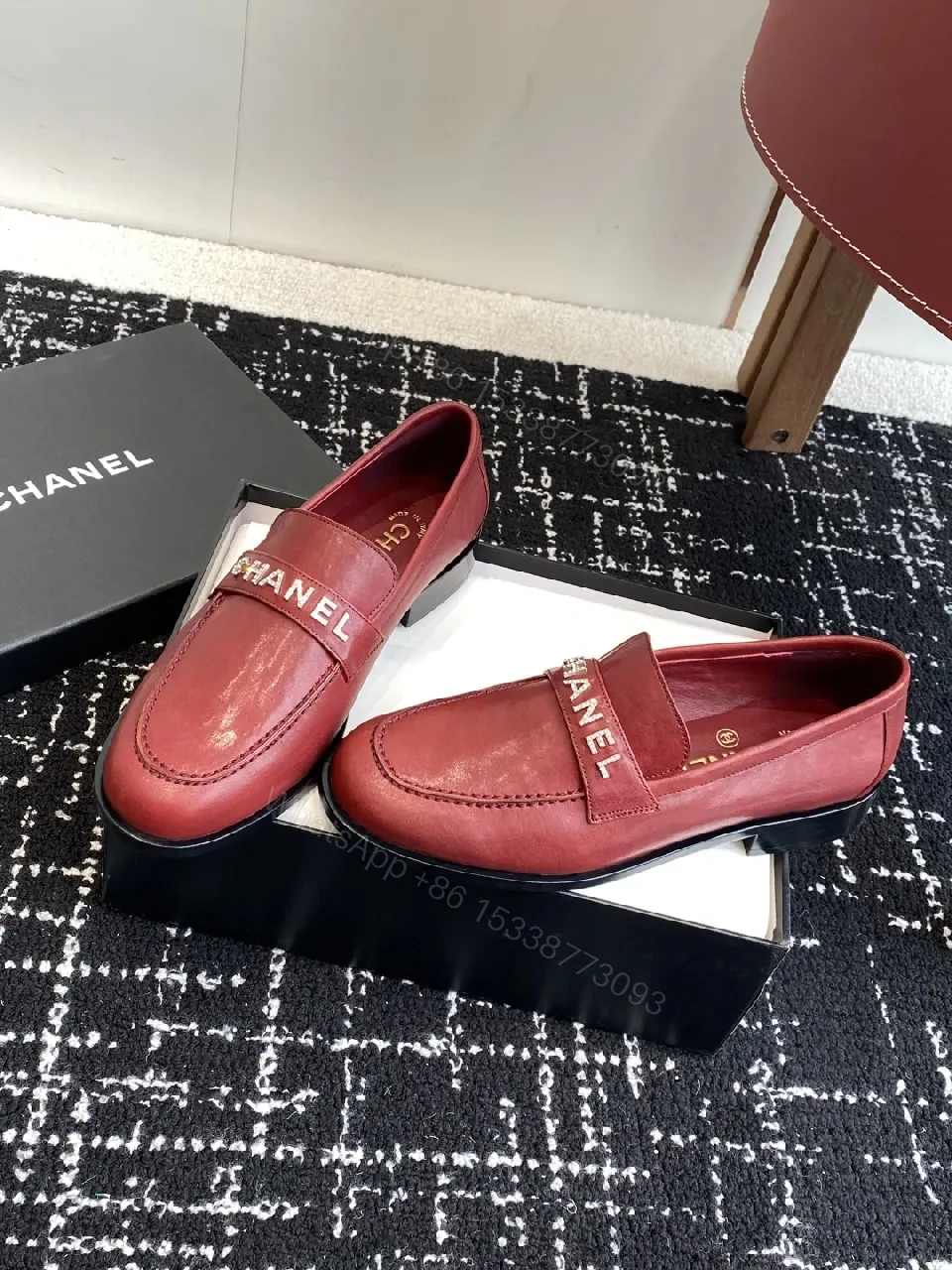 Elegant Red Leather Mule with Signature Band, Loafer Style — view 1