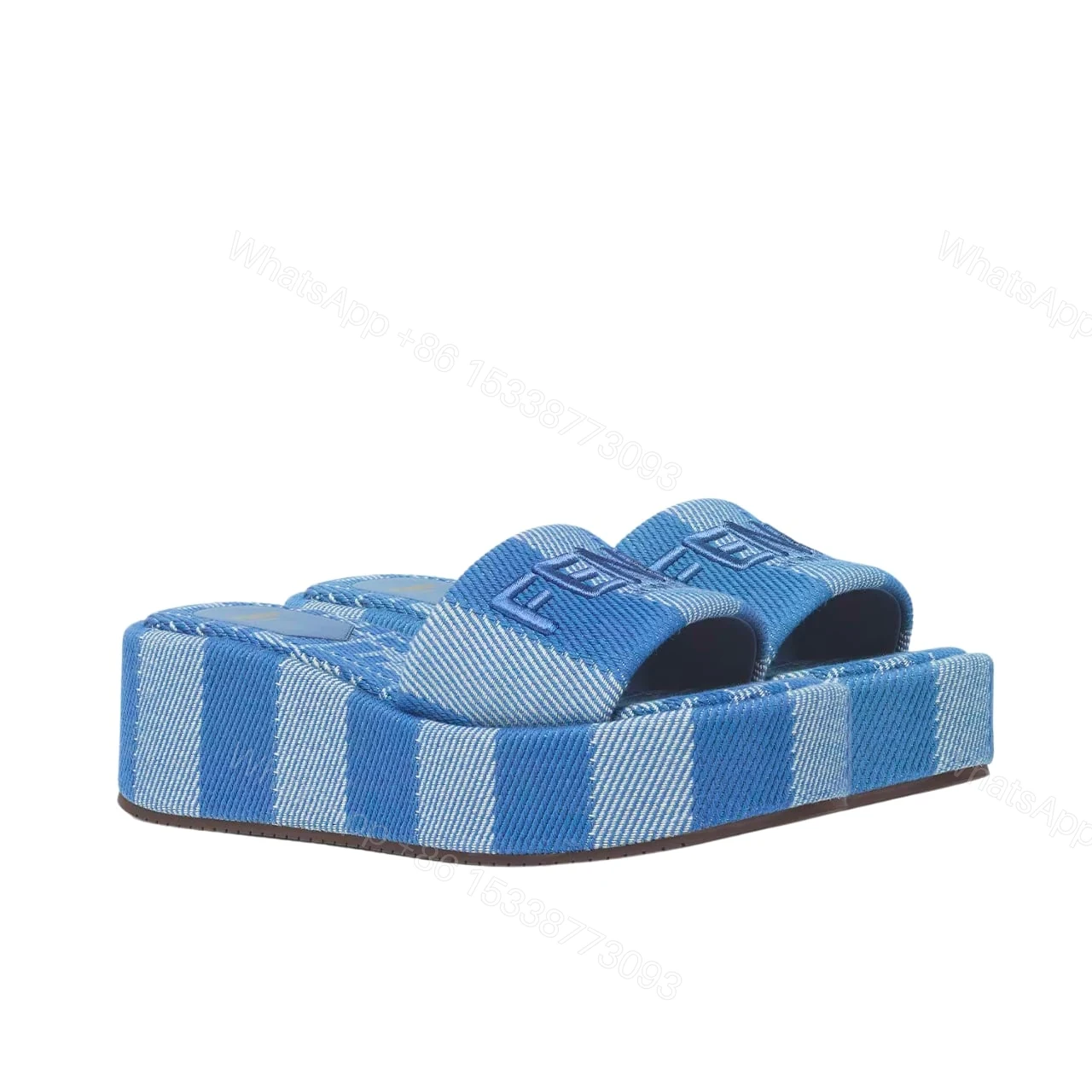FENDI SUNSHINE FLATFORM SLIDES LIGHT BLUE DENIM 8R8515ASB5F1STD — view 1