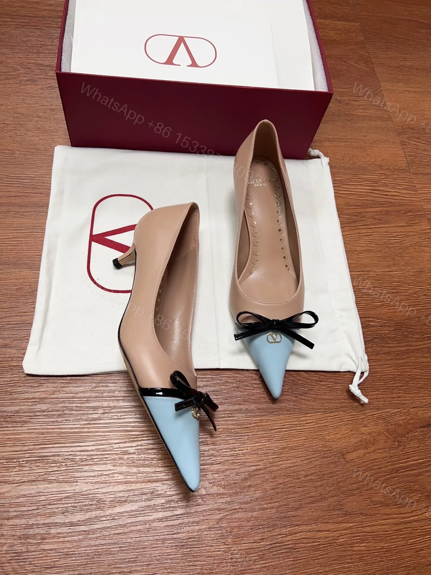 View 6 of Valentino Women Beige And Light Blue Leather Pumps