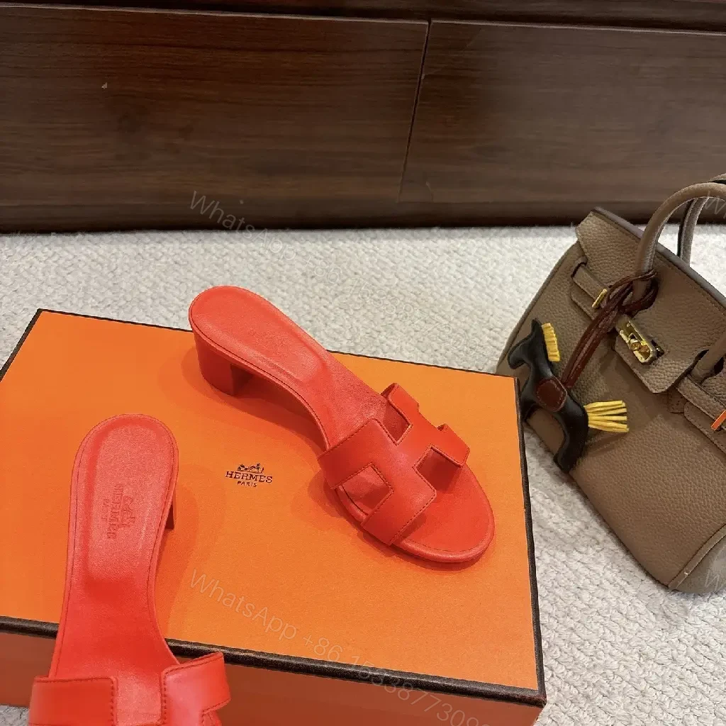 View 7 of Bold Red Leather Open-Toe Slides: Modern H-Design Comfort