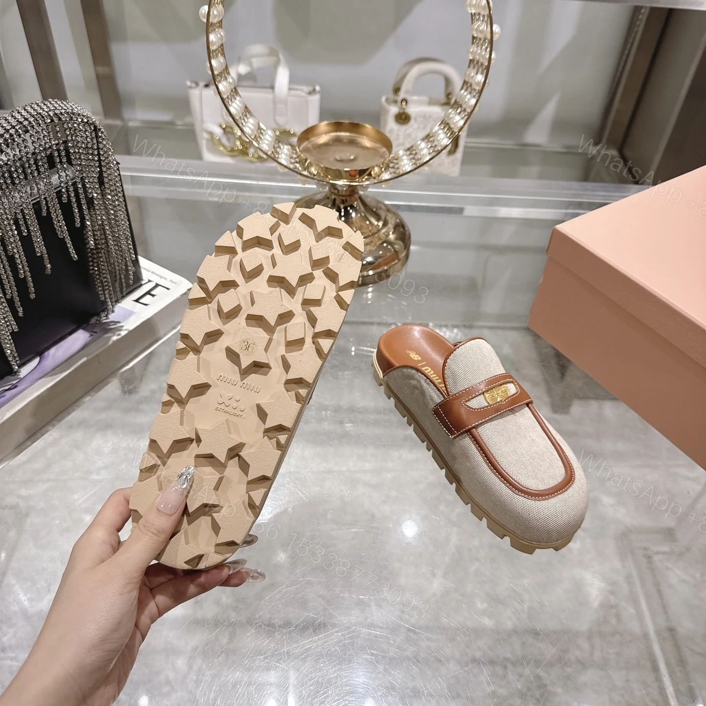 View 7 of MIUMIU CANVAS AND MULES BEIGE