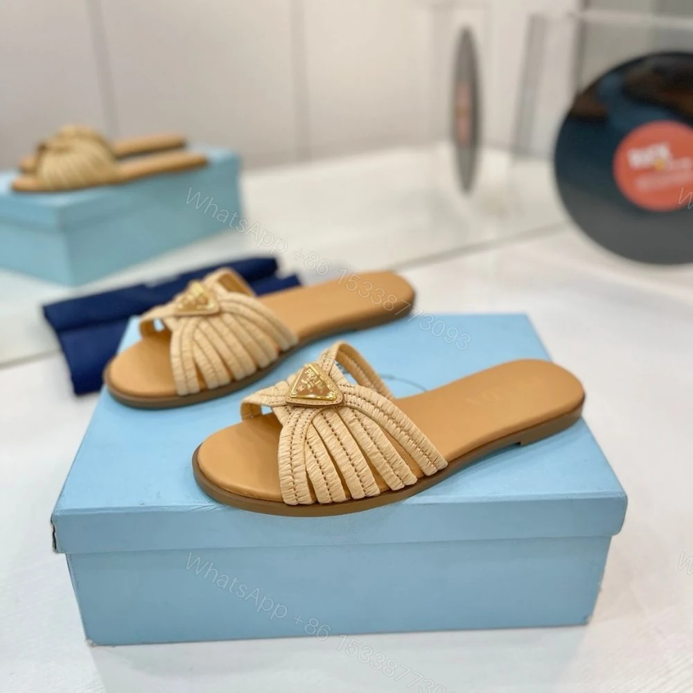 View 3 of Prada Crochet Slides Natural