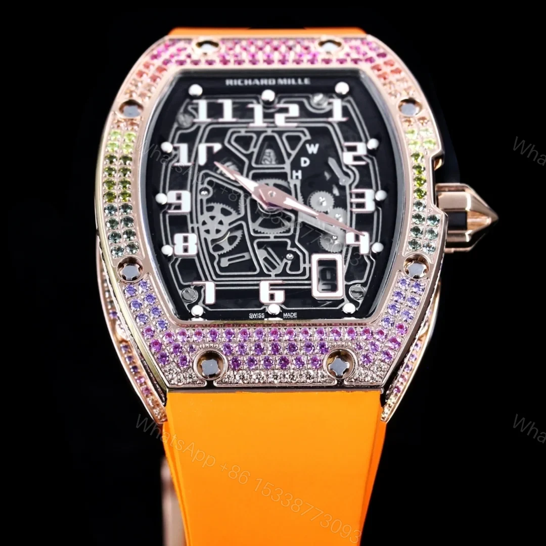 View 3 of Richard Mille RM67-01 Automatic Ultra Thin Skeleton Watch 38/48MM Barrel Case Orange Strap Digital Hour Markers Premium EditionRM67-01-UT-ORG-DM48