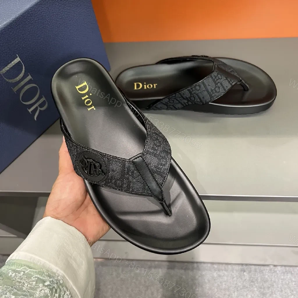 View 6 of Black Leather Sandals, Jacquard Straps, Minimalist, Cushioned Footbed, Sandals