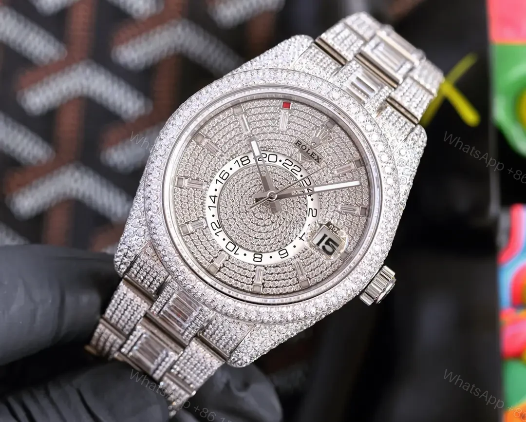 View 3 of Rolex Sky-Dweller replica 42MM Prestigious Full Diamond Steel Bracelet Edition RG-SKYDWELLER-FULLDIAMOND-STEEL-9001