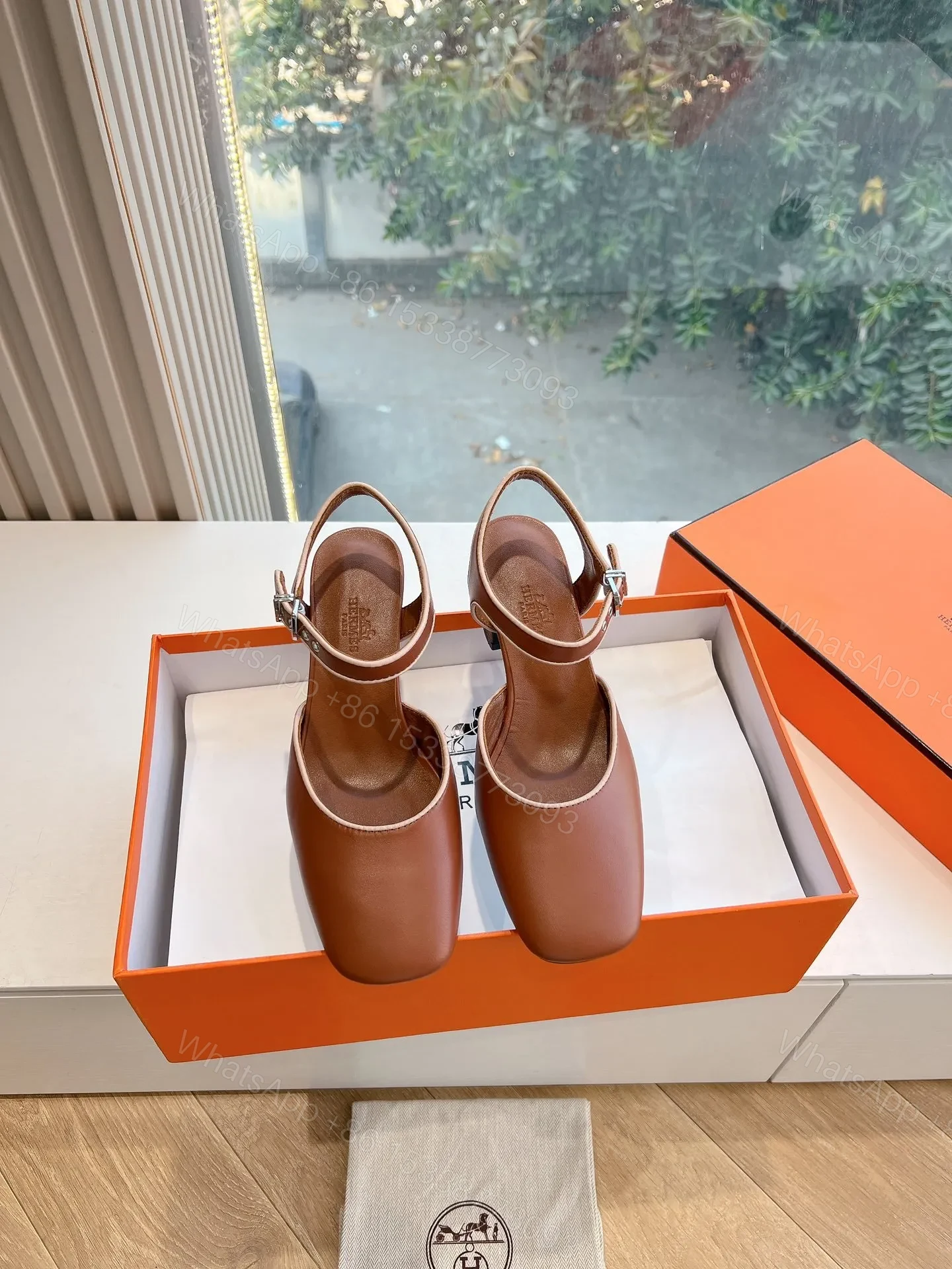 View 3 of Hermes Women Brown Leather Heels