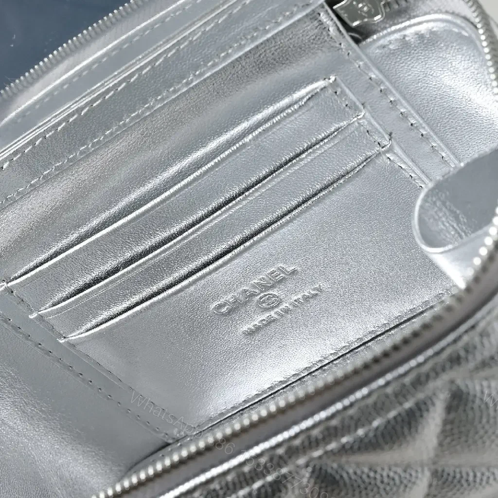 View 9 of Metallic Leather Crossbody: Chic Quilted, CC Detail, Compact