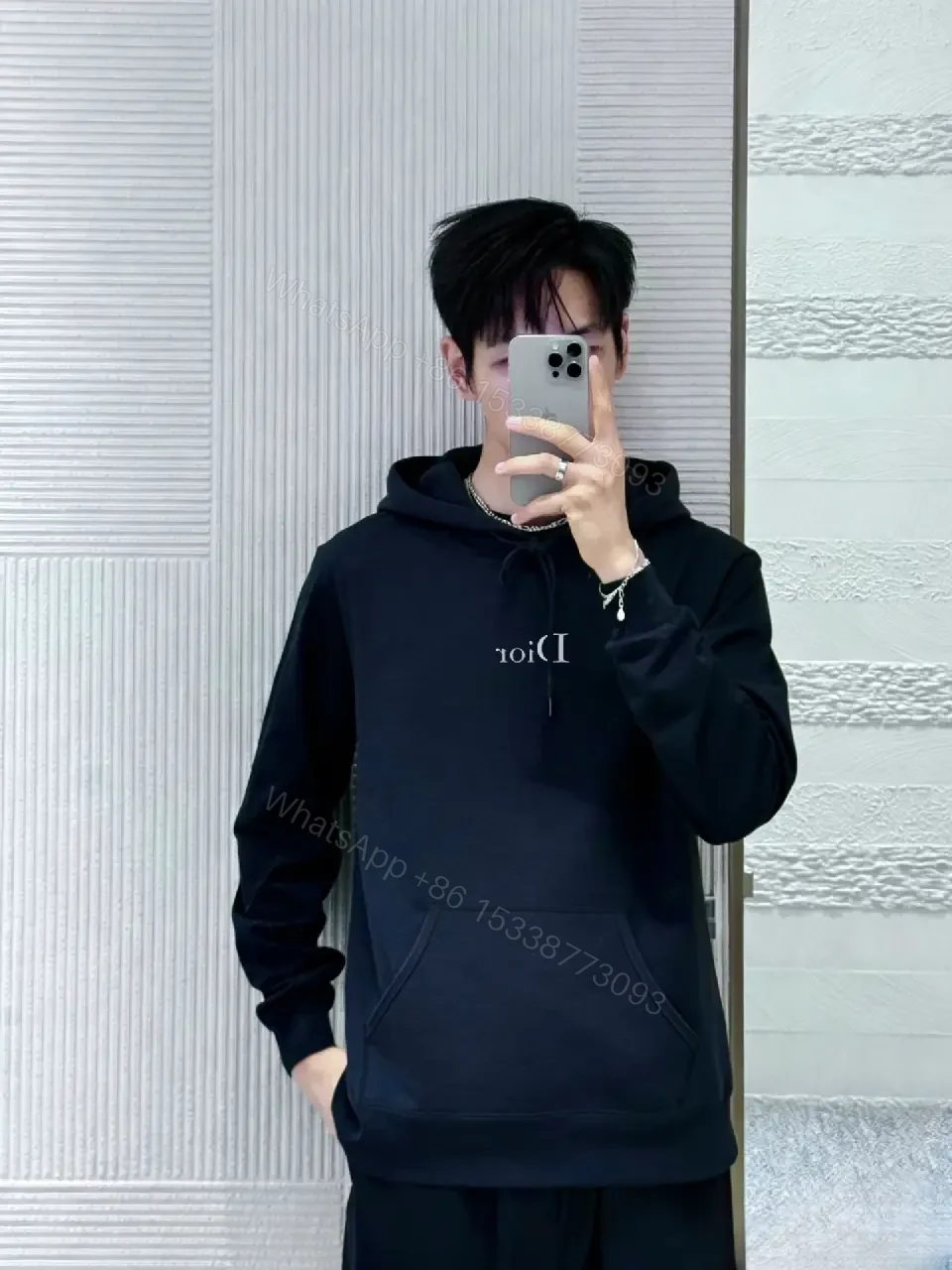 View 3 of Oversized Black Hoodie - Mid-Weight Fleece, Subtle Designer Detailing