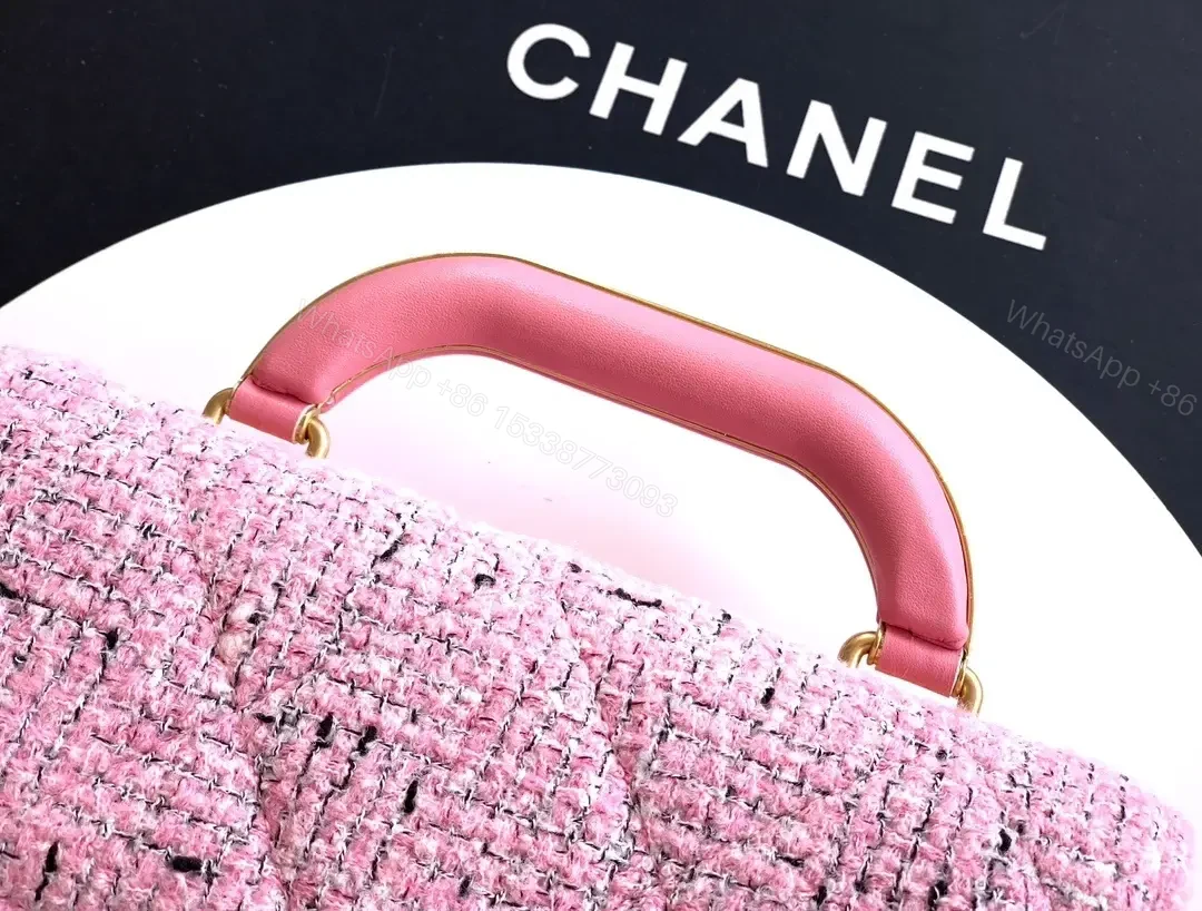 View 6 of Pink Bouclé Mini Bag with Twist Lock Crossbody